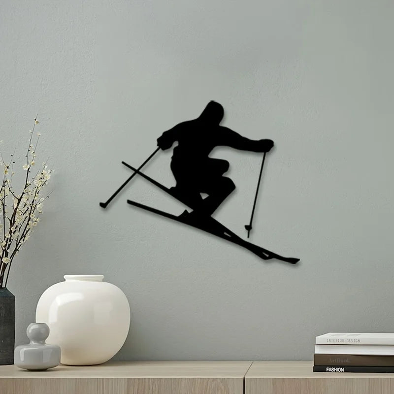 Art Deco Skifahrer Metall Wandbild – Dynamische Ski Silhouette Dekoration Kaufschwan®