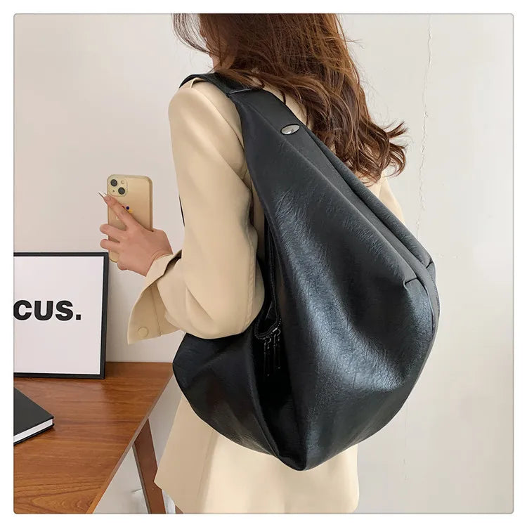 Große Schwarze Schultertasche für Damen – Hobo Shopper Tote | Weiche Leder Umhängetasche für Reisen & Alltag Kaufschwan®