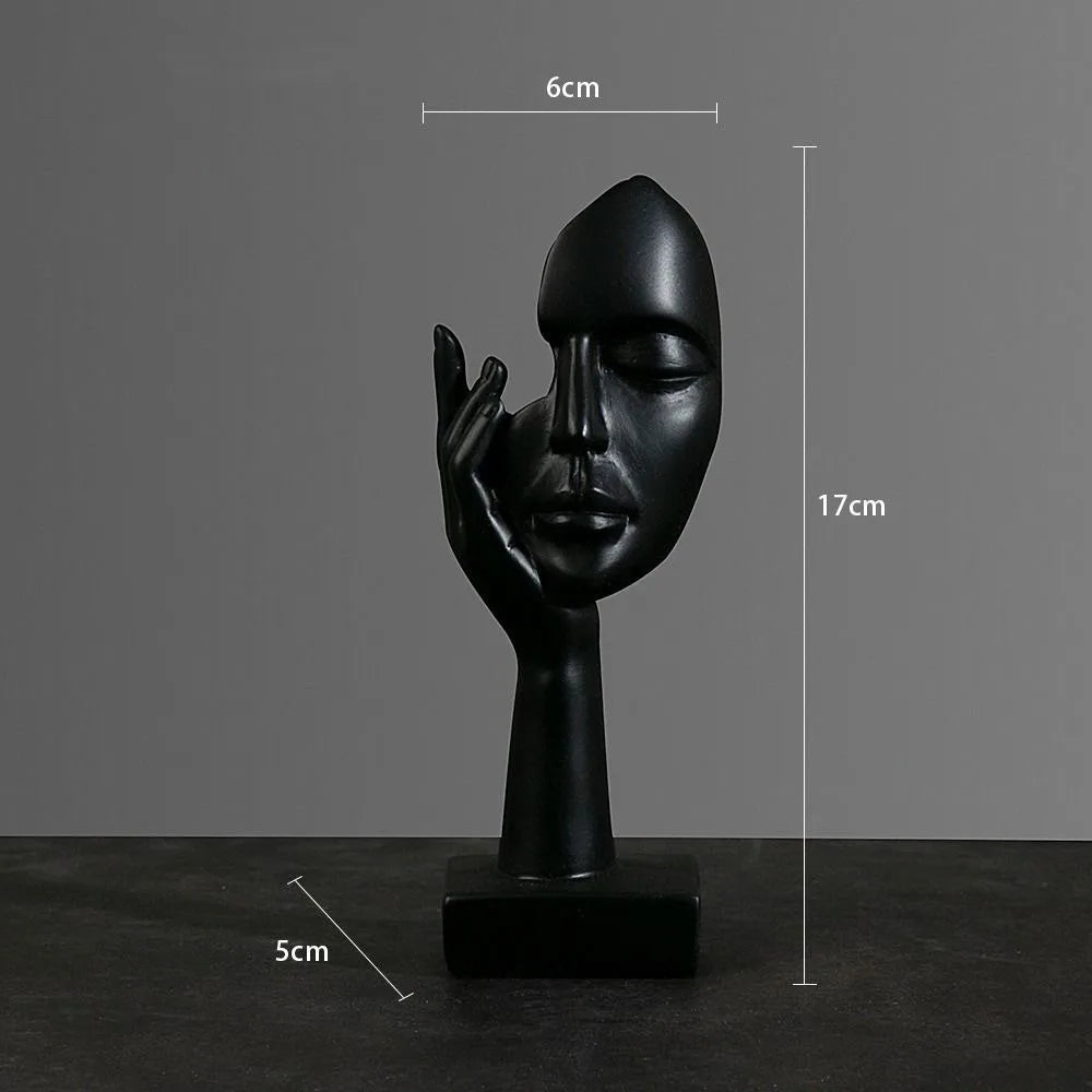 Abstrakte Resin Gesichtsstatue – Nordische Desktop Skulptur im Light-Luxury-Stil für Büro und Zuhause Kaufschwan® Schwarz-C