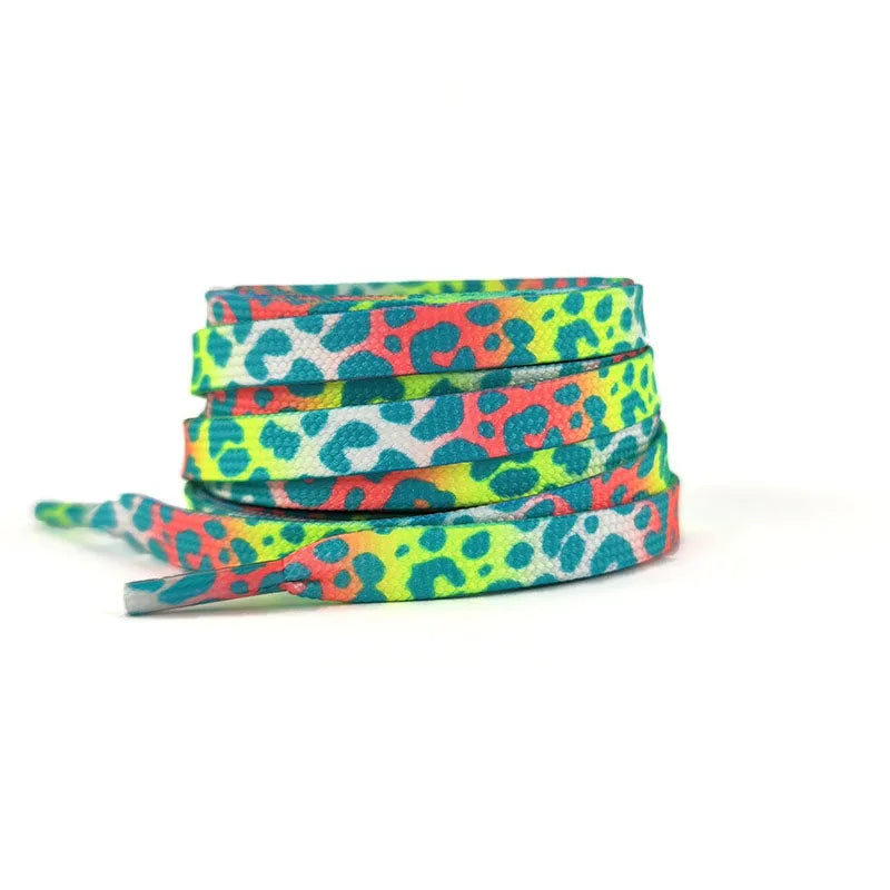 Flache Modische Schnürsenkel – Leopardenmuster & Tie-Dye Farbverlauf | Stilvolle Laces für AF1, AJ1 & Leinensneaker Damen & Herren Kaufschwan® WeißOrange Grün 140cm