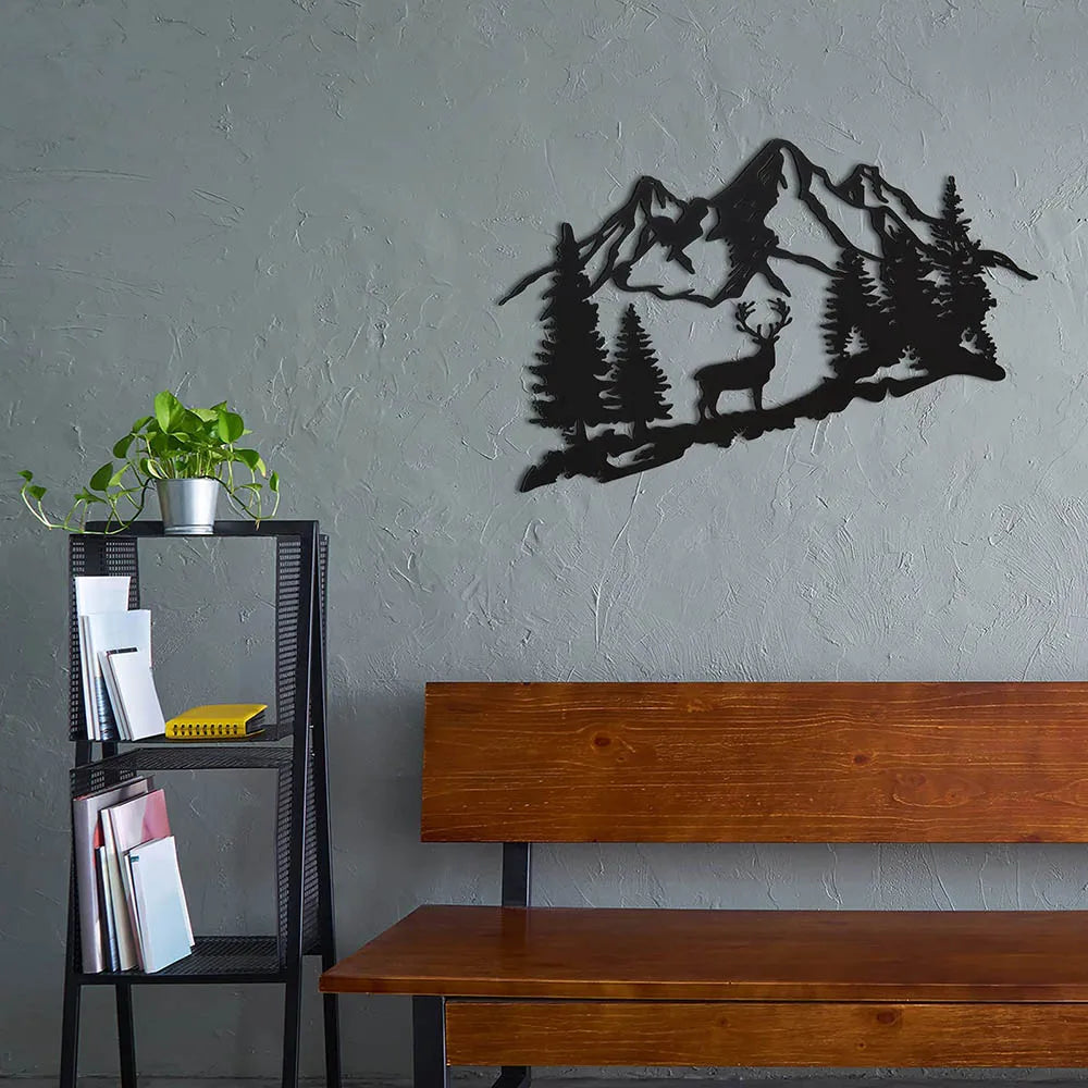 Metall Hirsch Wandbild – Rustikale Wald Berg Hütten Dekoration Kaufschwan®