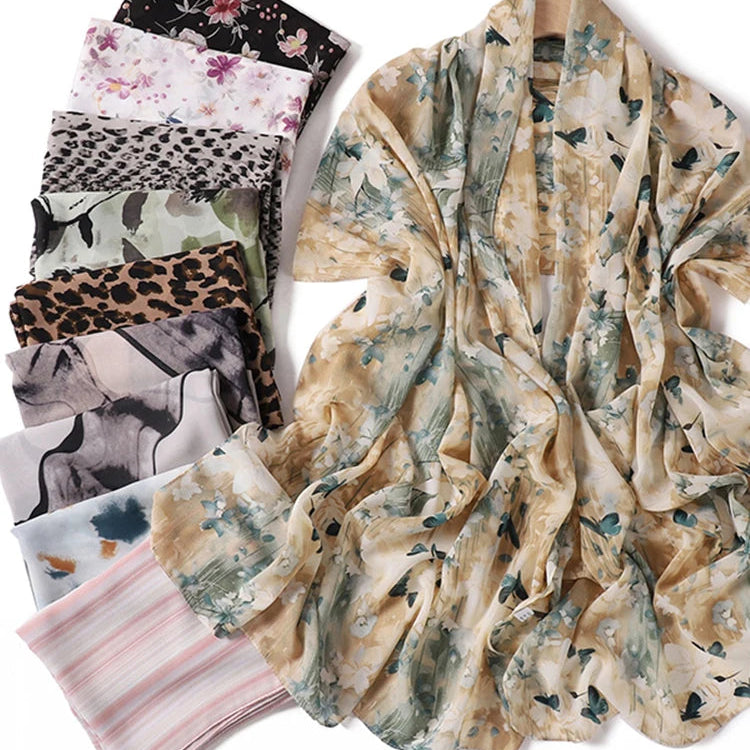 Sommer Boho Chiffon Hijab – Leopard & Aquarell Muster | Ultraleichter Atmungsaktiver Muslimischer Schal für Strand & Reisen Kaufschwan®