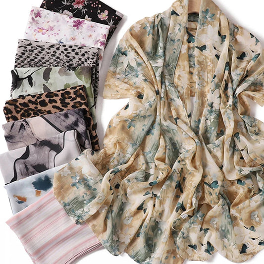 Sommer Boho Chiffon Hijab – Leopard & Aquarell Muster | Ultraleichter Atmungsaktiver Muslimischer Schal für Strand & Reisen Kaufschwan®