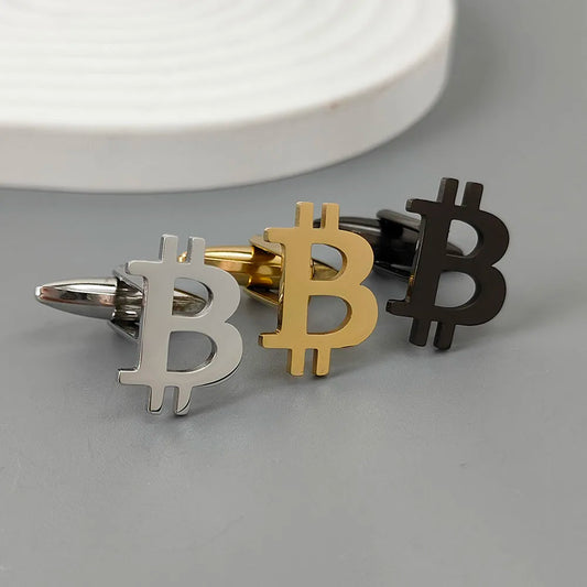 Edelstahl Manschettenknöpfe – Bitcoin Symbol Design | Modische Reversnadel & Geschenk für Freunde Kaufschwan®