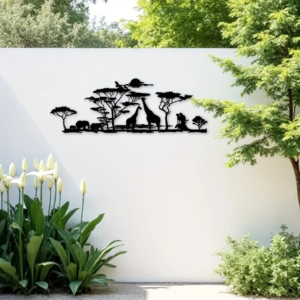 Afrikanische Tier Metall Wanddeko – Elefant, Giraffe, Löwe und Baum Design Kaufschwan®