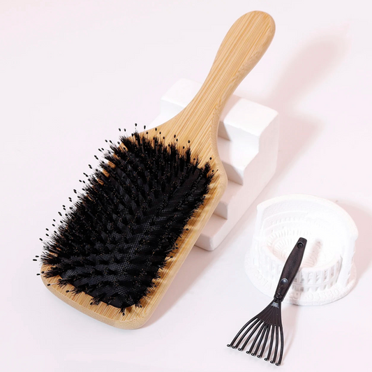 2 Stück Haarbürste mit Borsten & Rake-Kamm – Luftkissen Massagebürste für Glänzendes, Glattes Haar | Perückenfreundliches Styling-Set