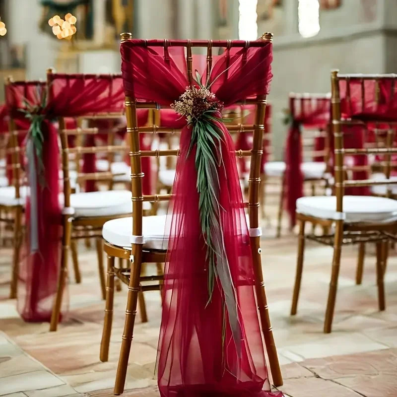 Stuhlrücken Schleier 200x75cm – Hochzeits Stuhlschleifen Dekoration Kaufschwan® Burgund 10 Stück