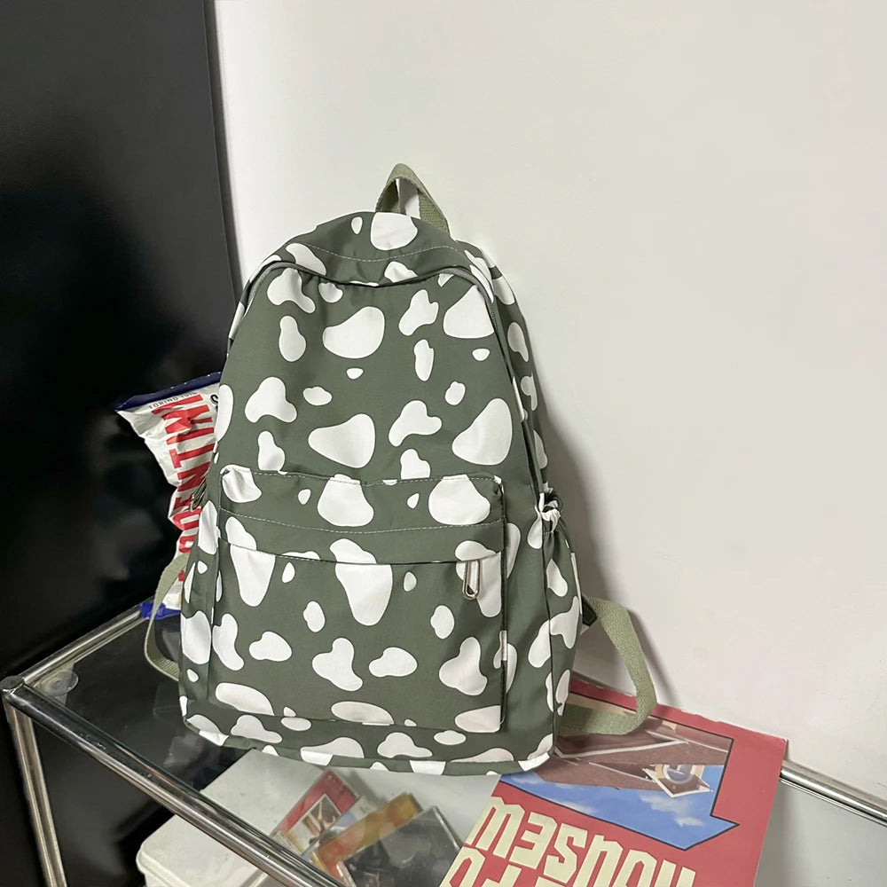 Rucksack mit Kuhmuster für Damen | Leichter & Vielseitiger Studenten-Rucksack | Gymnasium & Alltag Kaufschwan® Grün