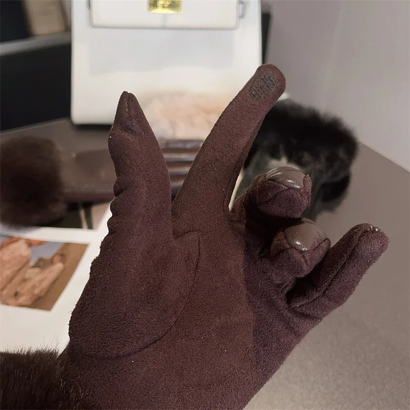 Luxus PU Lederhandschuhe für Damen – Warme Winterhandschuhe mit Kunstfellbesatz | Elegant Gefütterte Handschuhe für Partys & Kaltes Wetter Kaufschwan®