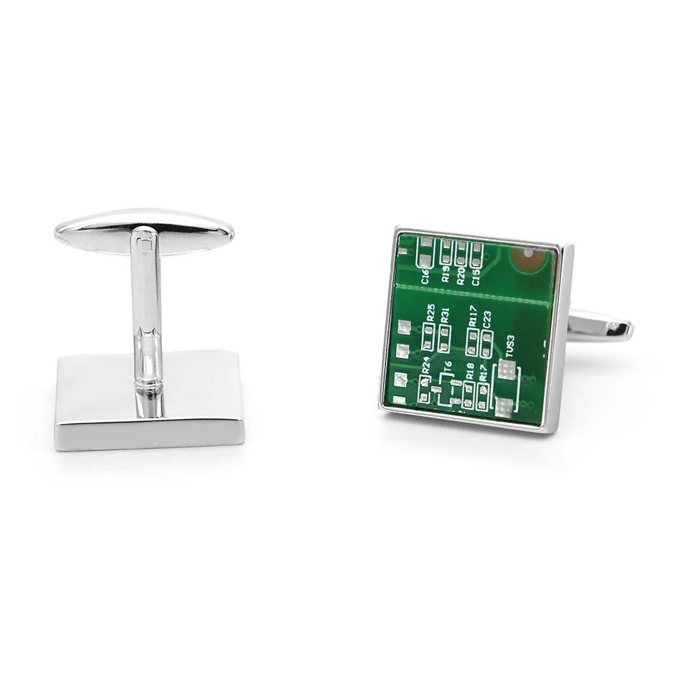 Manschettenknöpfe mit Schaltkreis-Design – Grün & Modern | Hochwertige Messing Herren Knöpfe für Hemd, Anzug & Geschenk Kaufschwan®