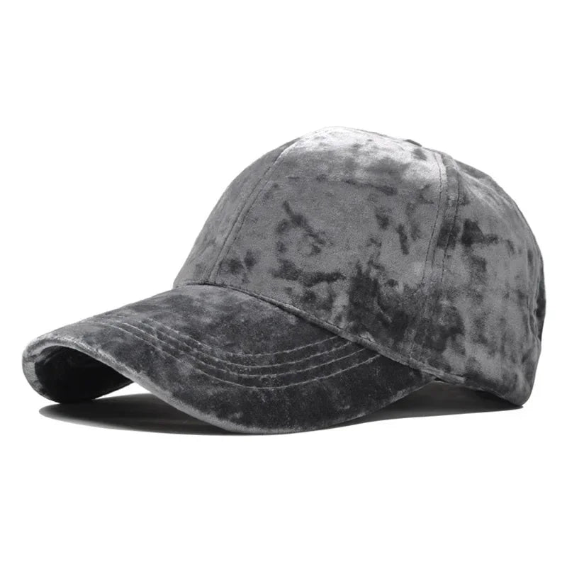 Neue Gold Velvet Baseballkappe | Unisex Herbst & Winter Fashion Hut | Lässiger Gebogener Schirm Hip-Hop Cap Kaufschwan® grau adjustable