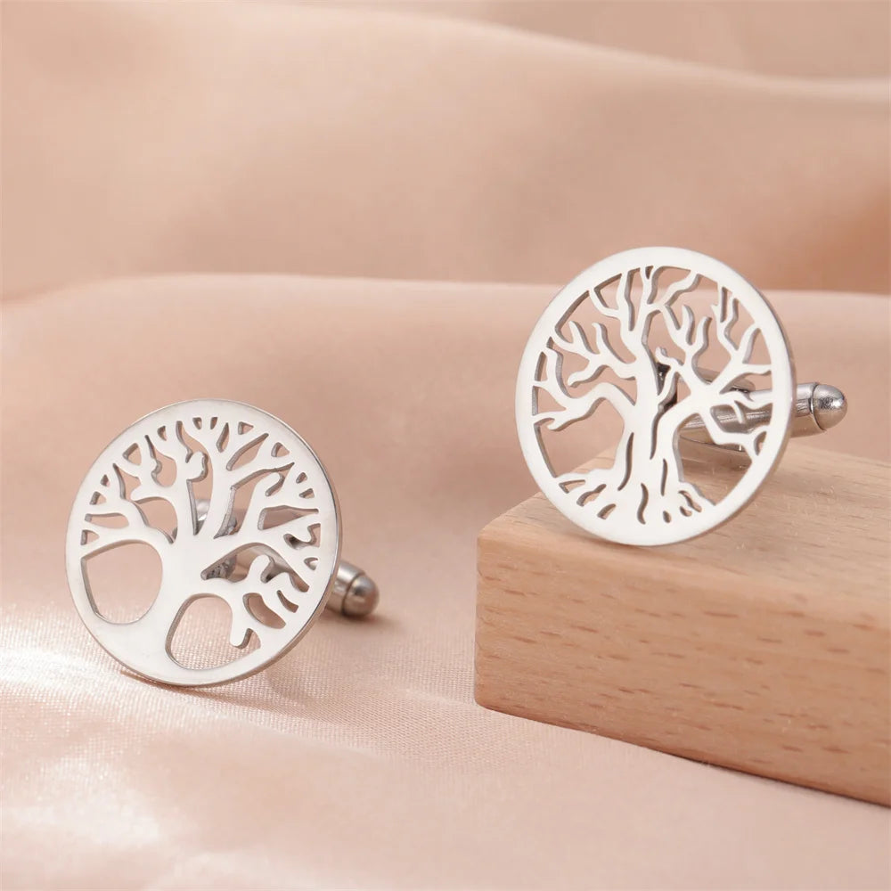 Baum des Lebens Manschettenknöpfe für Herren – Runde Edelstahl Manschetten | Elegantes Accessoire für Hochzeit, Business & Anlassmode Kaufschwan®