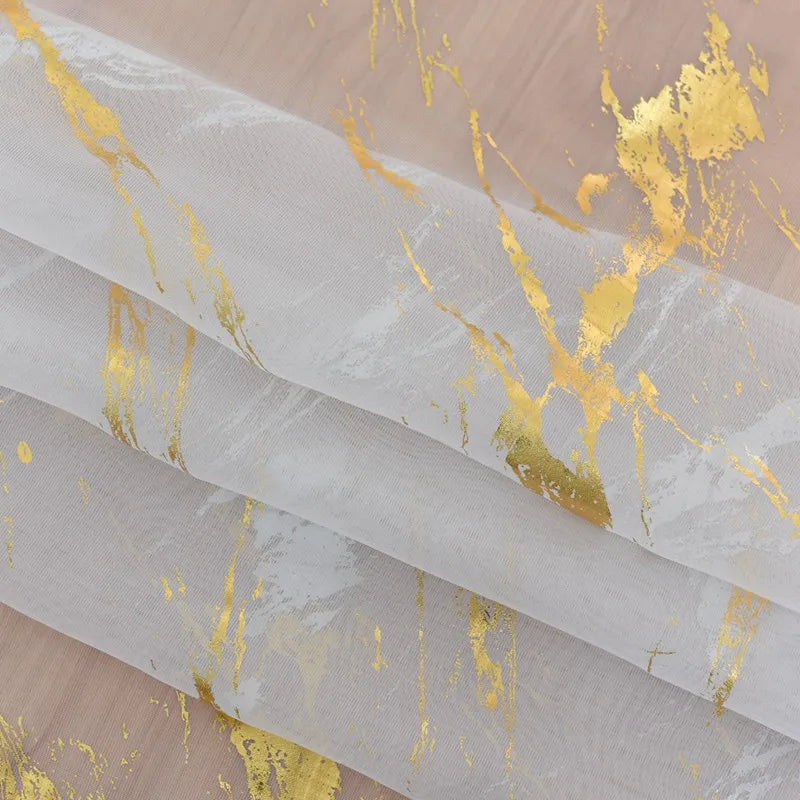 Marmor Goldfolie Transparenter Voile Vorhang mit Stangentasche für Küche Schlafzimmer Wohnzimmer Balkon Kaufschwan®