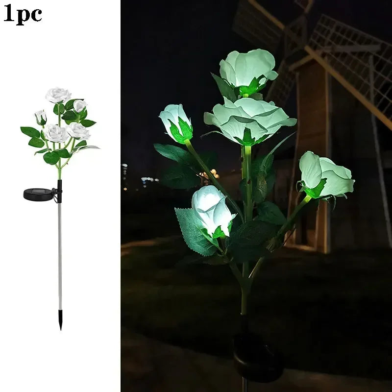5-Köpfe Solarlichter – Außen Dekorative Rosenblumen Rasenlampe für Hof, Terrasse, Garten & Weihnachtsdekoration Kaufschwan® Weiß