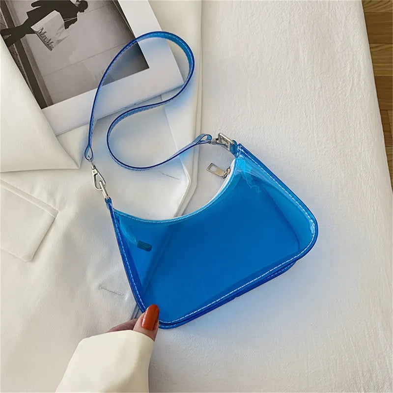 Transparente Jelly Umhängetasche – Kleine Zipper Underarm Tasche & Modische Handtasche für Damen Kaufschwan® Blau
