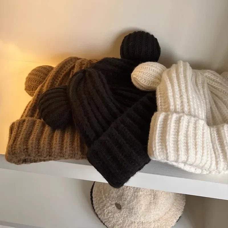 Süße Bärenohren Strickmütze – Dicke Plüsch Wintermütze für Damen & Mädchen | Niedliche Harajuku Gothic Korean Style Beanie Kaufschwan®