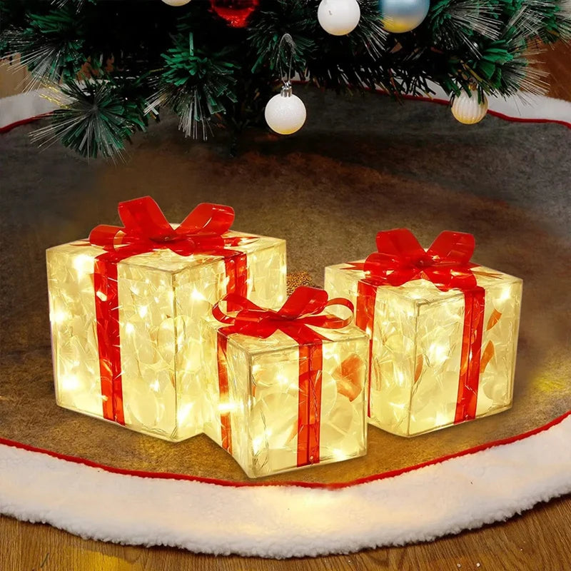 Leuchtende Weihnachts Geschenkbox – LED Licht Geschenk Deko mit Schleife | Weihnachtsbeleuchtung für Innen & Außen