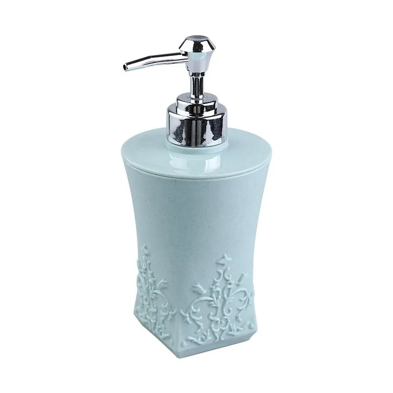 Modischer Buntglas-Seifenspender mit Gravur – Handpumpe für Bad-Desinfektionsmittel & Shampoo-Emulsion Kaufschwan® Quadratisch Hellblau