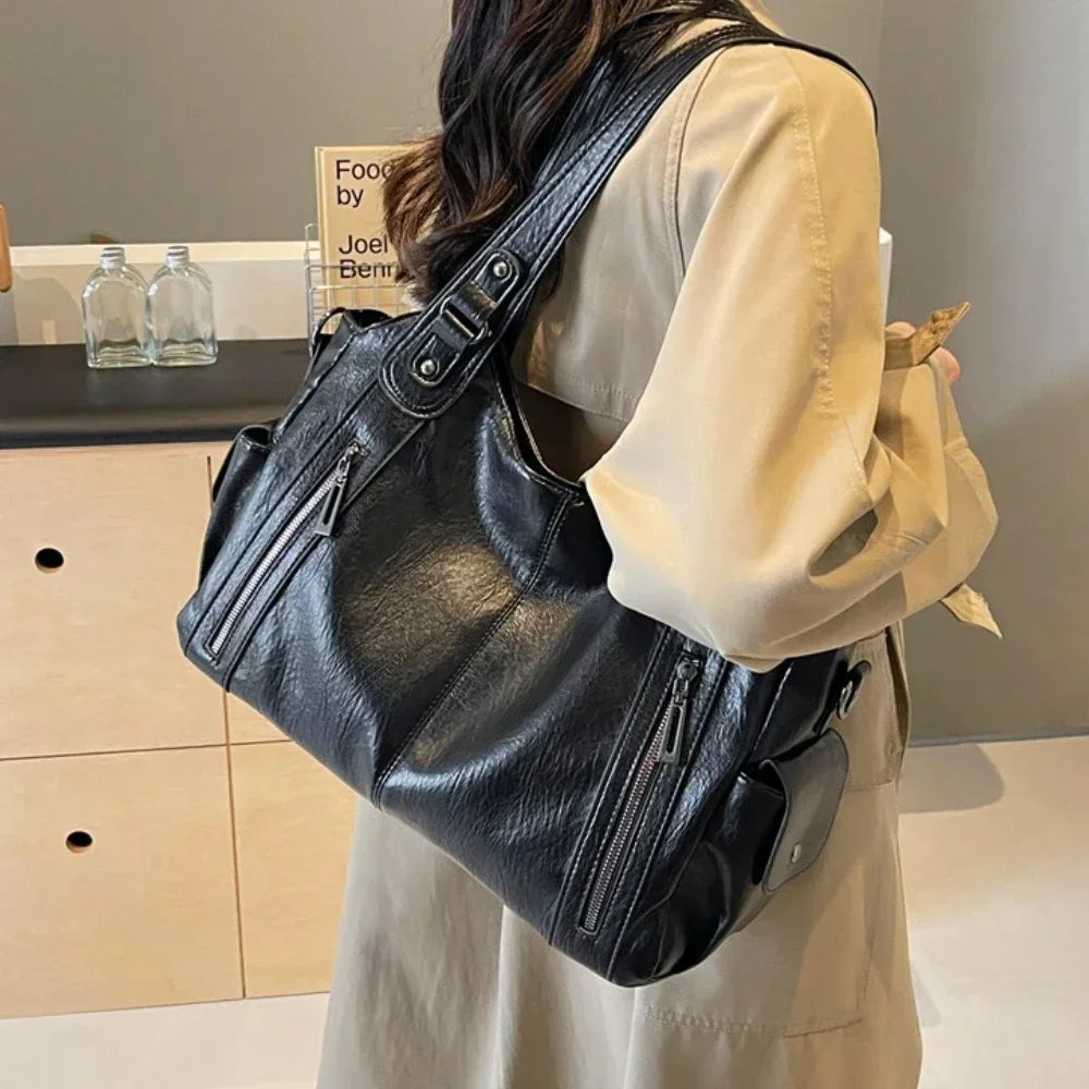 Damen Schultertasche – Hochwertige Kunstleder Handtasche mit Kontrastfarben | Weiches Innenfach & Reißverschluss Kaufschwan®