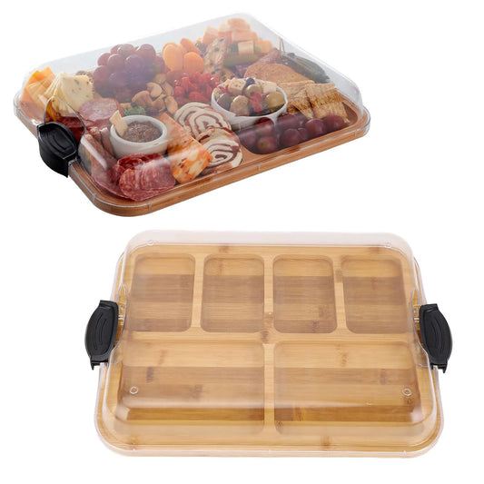 Vesperbrett aus Bambus mit Fächern & Deckel – Beidseitiges Schneide- und Servierbrett für Käse, Wurst & Brotzeit Kaufschwan®