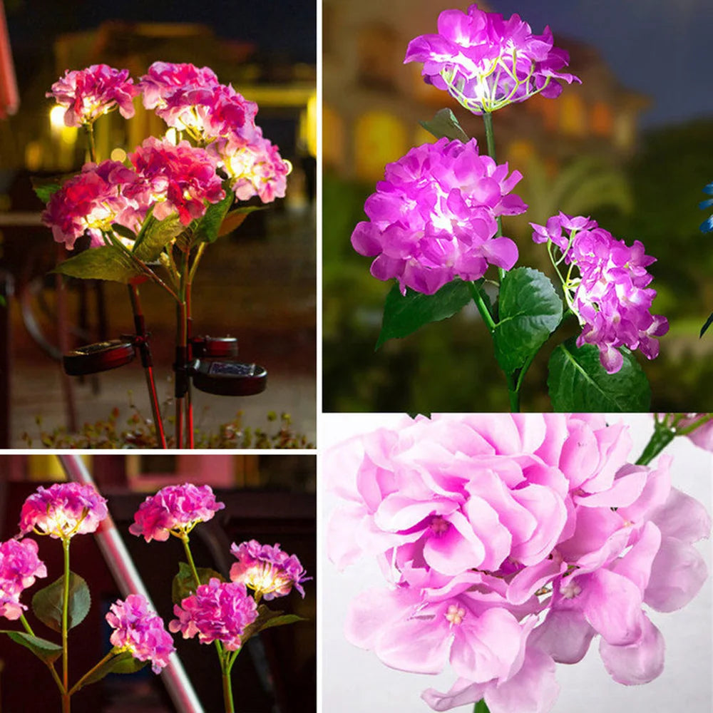 Solar LED 3-Kopf Hortensien-Rosenblumenlampe – Außen Garten, Rasen, Terrasse & Wegdekoration Kaufschwan®