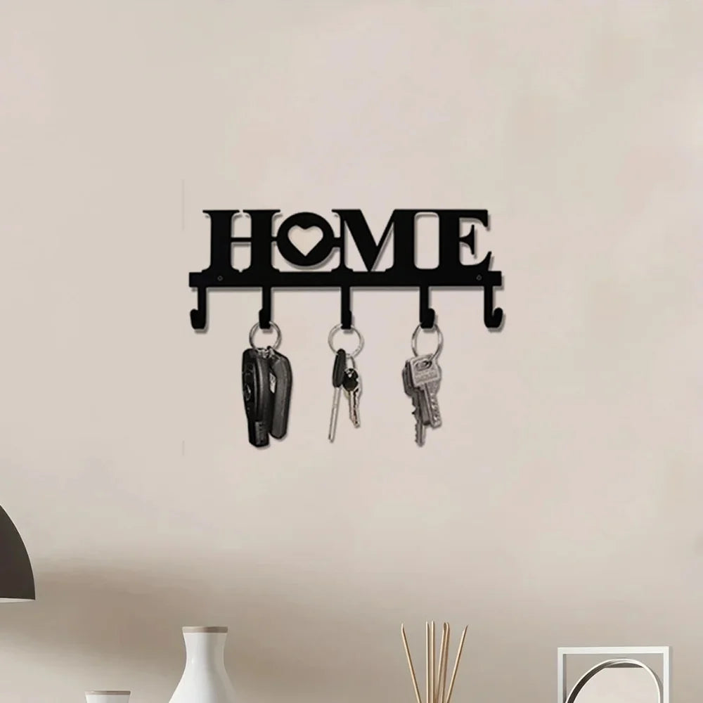 Vintage Schwarzer Metall Schlüsselhalter – Rustikaler Wandhaken Organizer | Dekorative Wandgarderobe für Schlüssel, Jacken & Handtücher
