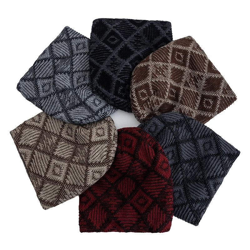 Unisex Winter Mütze – Farbblockierte Diamant-Strickmütze mit Plüschfellfutter | Warme Outdoor-Mütze für Damen & Herren Kaufschwan®