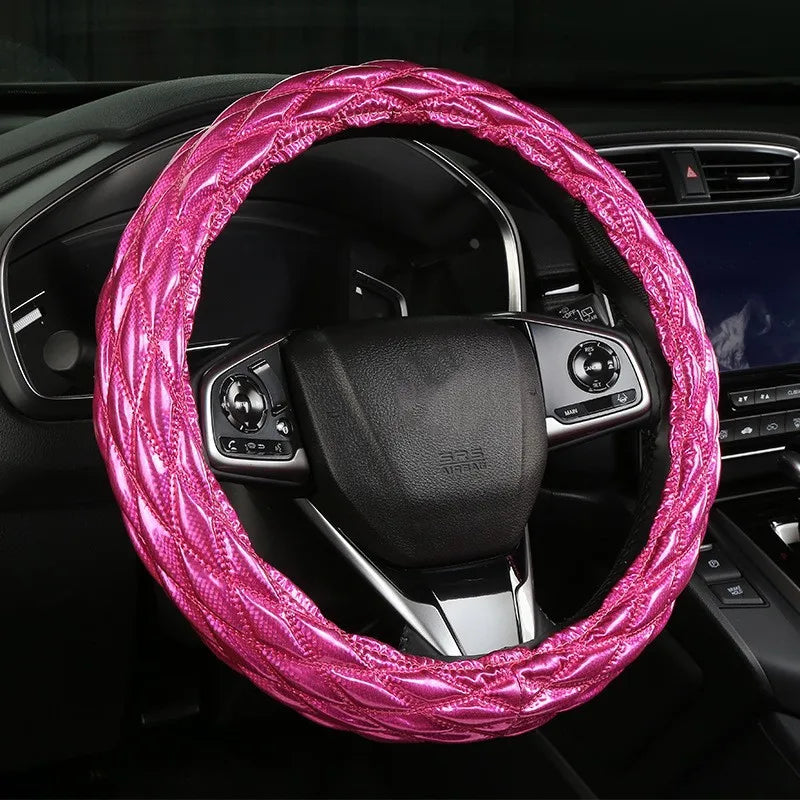 Gesteppter Lenkradbezug aus PU-Kunstleder – Einfach Anzubringende Universelle Lenkradabdeckung fürs Auto Kaufschwan® Rosa