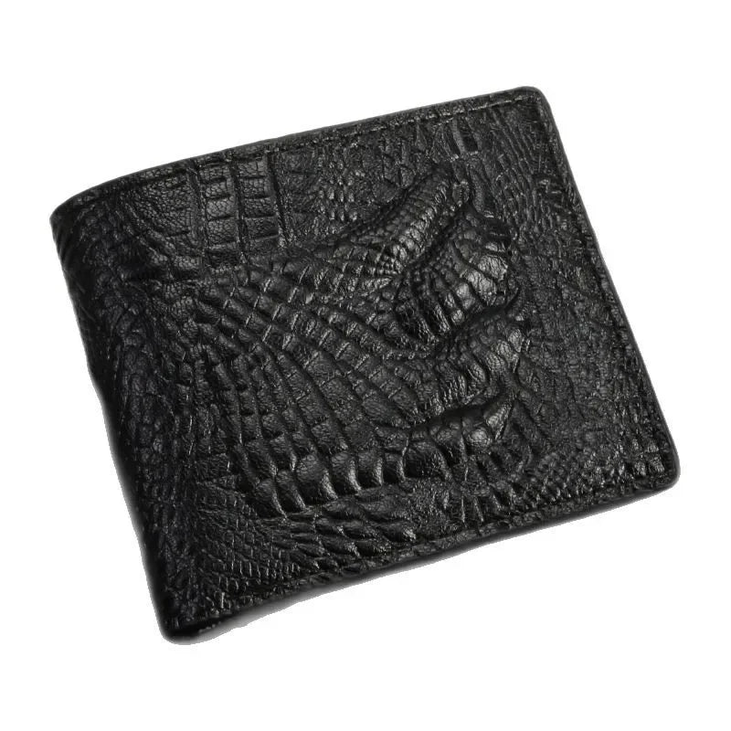 Retro Herren Geldbörse aus Leder – 3D Krokodil Muster | Kurze Querformat Brieftasche mit Geldklammer & Polyesterfutter Kaufschwan®