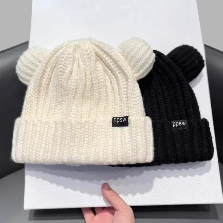 Süße Bärenohren Strickmütze – Dicke Plüsch Wintermütze für Damen & Mädchen | Niedliche Harajuku Gothic Korean Style Beanie Kaufschwan®