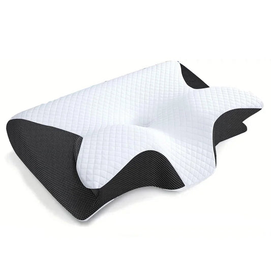 Memory Foam Nackenstützkissen – 2-in-1 Ergonomisches Orthopädisches Kissen mit Kontur für Nackenschmerzen Kaufschwan® Schwarz