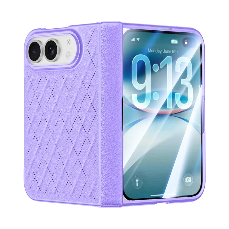Luxuriöse Magnetische Klapphülle aus PU-Leder für iPhone Duo – Matte MagSafe-Kompatible Schutzhülle mit Scharnierschutz und Schutzfolie Kaufschwan® Lila iPhone Duo
