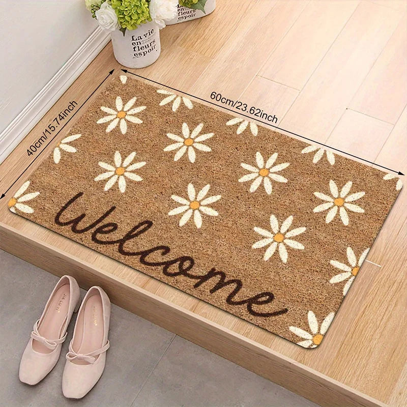 Willkommensmatte – Goldene Diamant Plüsch mit Blumenmuster, Maschinenwaschbar für Haustür & Veranda Kaufschwan®