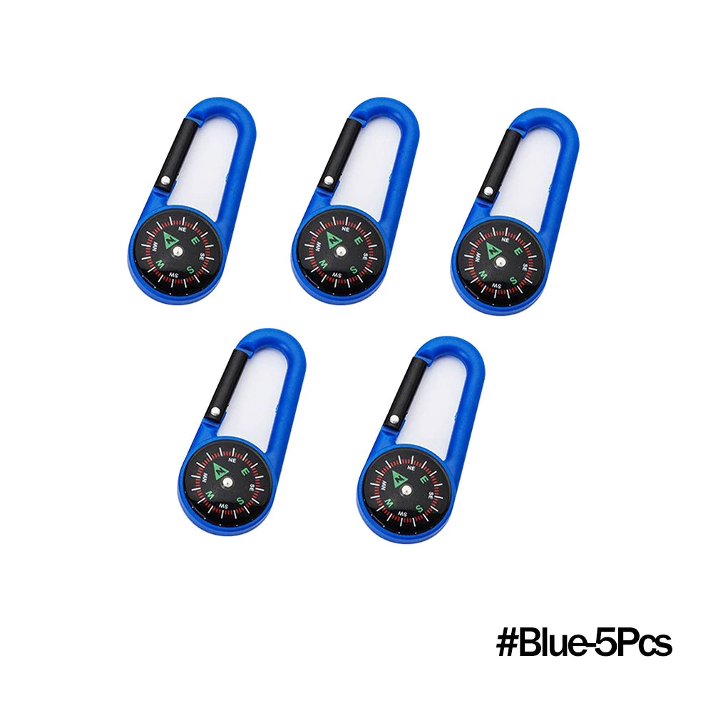 Outdoor Kompass Karabiner Schlüsselanhänger – Mini Camping Buckle für Bergsteigen, Wandern, Rucksäcke & Survival | Kinder Geschenkclip mit Kompass Kaufschwan® Blau – 5 Stück