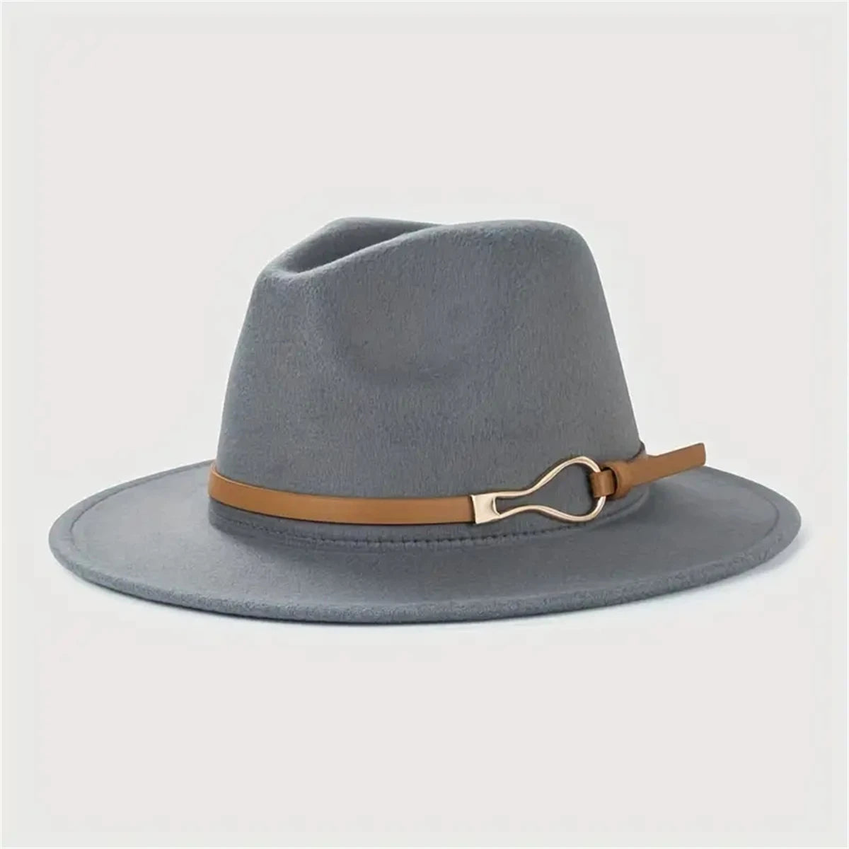 Damen Western Cowboy Hut – Stylischer Flachkrempen-Wollhut mit Leder Schnalle, Jazz-Accessoire für Herren Kaufschwan® Grau 57cm