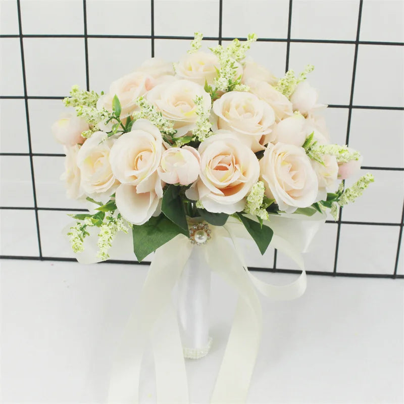 Brautstrauß Weiße Rosen – Handgefertigter Seidenblumen Hochzeitsstrauß Kaufschwan®