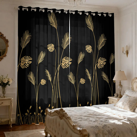 Schilf Pflanzen Print Wollvorhang Lichtblockierend Isoliert für Wohnzimmer Schlafzimmer 2 Stück/Set Kaufschwan®