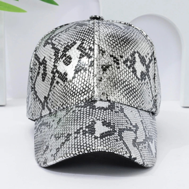 Snake Print PU Leder Baseballkappe | Verstellbarer Hip-Hop Street Dance Hut | Leicht & Sonnenschutz für Outdoor-Aktivitäten Kaufschwan®