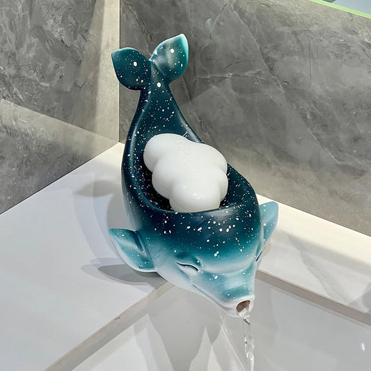 Delfin Ablaufsystem Keramik Seifenschale – Nicht perforierter Seifenhalter mit Ablaufsystem für Toilette & Waschbecken, Badezimmerzubehör Kaufschwan® Dunkelblau