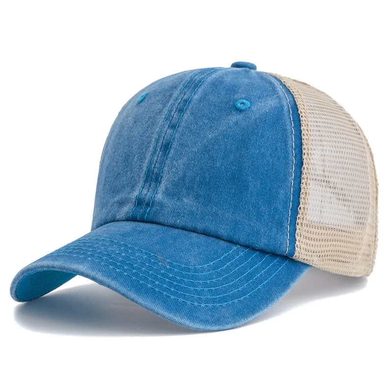 Hot Sale Unisex Trucker Hut | Mehrfarbige Einfarbige Baseballkappe | Washed Cotton Kappe für Herren & Damen Kaufschwan® Seeblau 55cm-60cm
