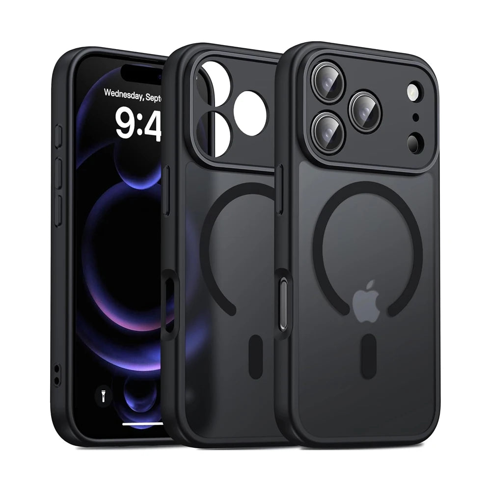 Hochwertige Fingerabdruckhemmende Matte MagSafe-Hülle für iPhone 18 Pro & iPhone 18 Pro Max – Durchscheinende Magnethülle zum Laden Kaufschwan® Schwarz iPhone 18 Pro