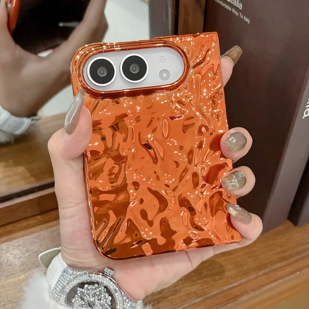 Chrom Schutzhülle mit Wasserwellenstruktur für iPhone Duo – Farbige Hart-PC-Hülle mit Stoß- und Scharnierschutz
