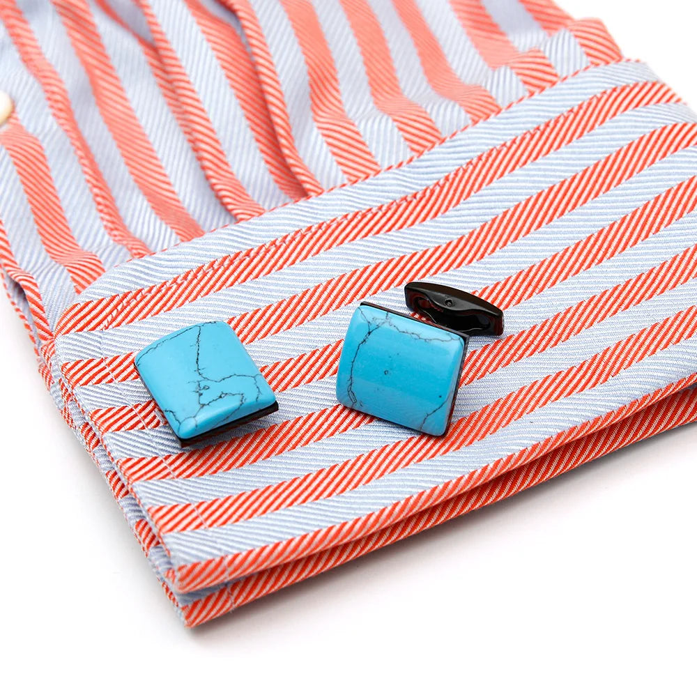 Herren Manschettenknöpfe mit Türkis Stein – Retro Quadrat Design | Edelstahl Luxus-Look für Hemd & Anzug Kaufschwan®