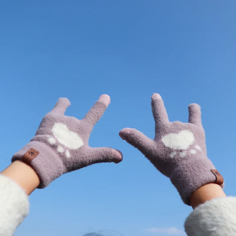 Damen Winter Pfoten Handschuhe – Flauschige Warme Strickhandschuhe | Touchscreen Vollfinger Fäustlinge für Kaltes Wetter Kaufschwan®