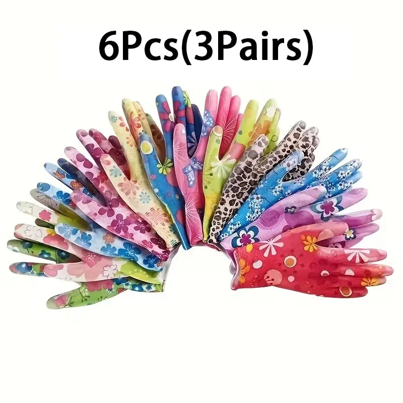 Nylon Gartenhandschuhe Atmungsaktiv Elastisch Haushaltshandschuhe für Rasen Reinigung Kaufschwan® 6 Stück (3 Paar) Zufällige Farbe