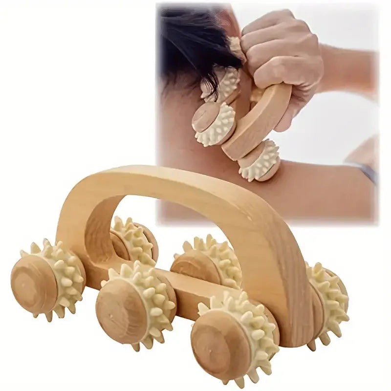 6-Rad Holzroller | Reflexzonenmassage & Akupunkturtherapie | Meridian-Schaben & Lymphdrainage-Massager für Gesichtslifting Kaufschwan®