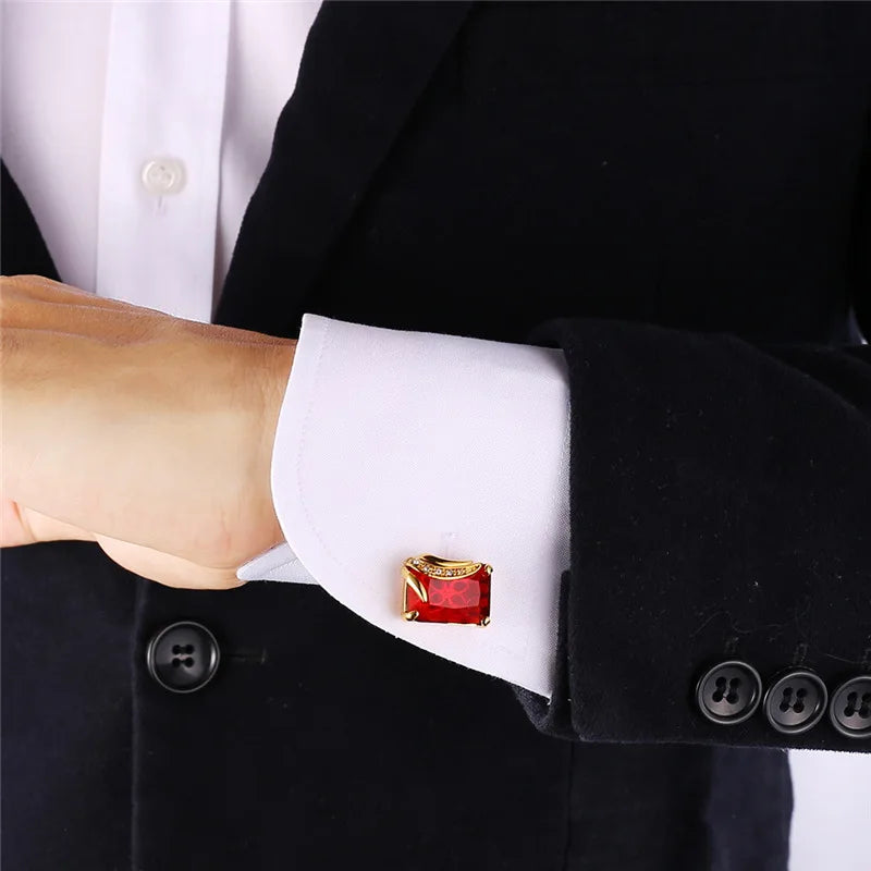 Rechteckige Herren Manschettenknöpfe mit Kristallstein – Rot, Blau & Schwarz | 14×19mm Österreichischer Kristall Luxus Schmuck Geschenk Kaufschwan®