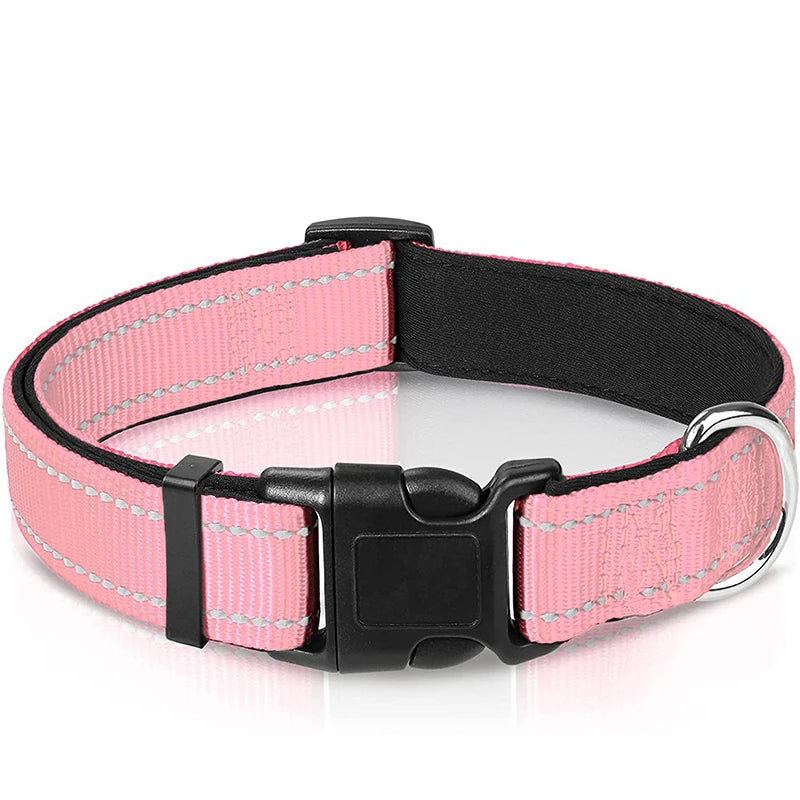 Reflektierendes Verstellbares Hundehalsband Gepolstert Nylon Neopren für Mittel Große Hunde Kaufschwan® Rosa L