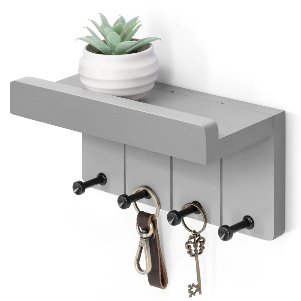 Kleiner Schlüssel- & Posthalter aus Holz mit Ablage – Wandregal im Rustikalen Stil | Schwimmendes Wandregal für Flur & Eingangsbereich