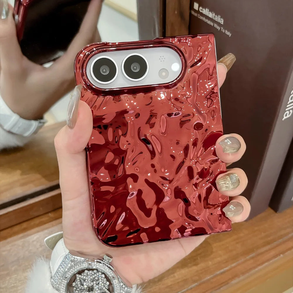 Galvanisierte Schutzhülle mit Wasserwellenstruktur für iPhone Duo Fold – Farbige Hart-PC-Hülle mit Stoß- und Scharnierschutz Kaufschwan®